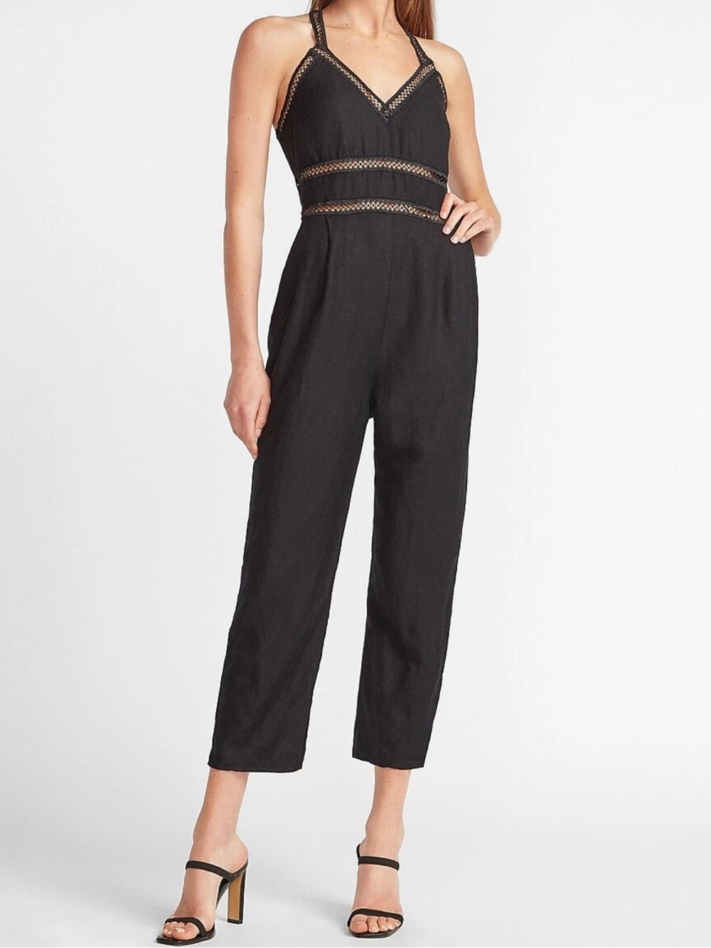 Express Linen Blend Cross Back Jumpsuit